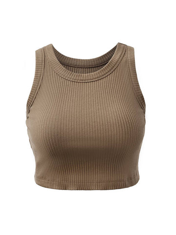 Geripptes Basic-Crop-Tanktop in Uni