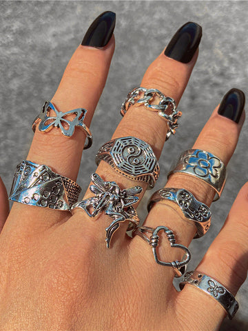 9pcs Vintage Butterfly Flower Angel Ring