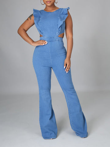 Ruffle Sleeve Flare Pants Jumpsuit