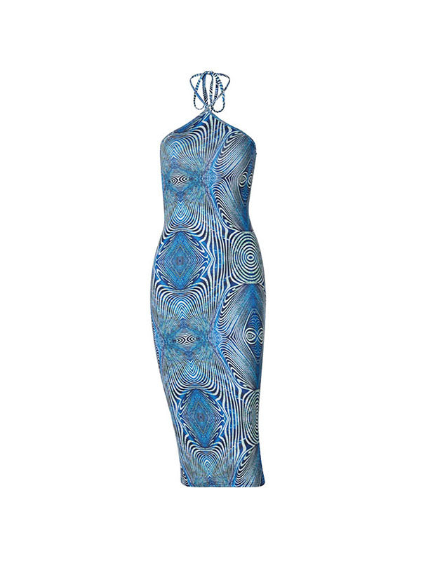 Neckholder-Midikleid mit Dizzy-Print und figurbetontem Schnitt