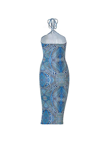 Dizzy Print Halter Bodycon Midi Dress