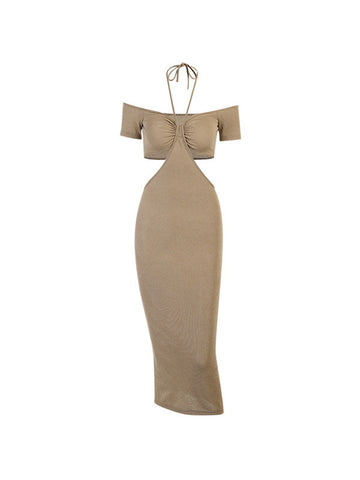 Cutout Bardot Halter Knit Midi Dress