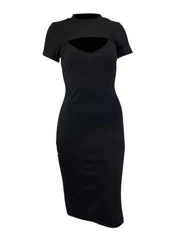 Detachable Rib Slit Midi Dress