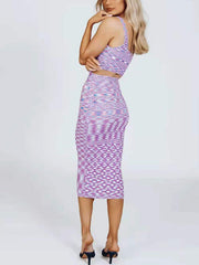 V Neck Printed Cutout Midi Dress