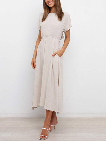 Solid Tie Back Midi Dress