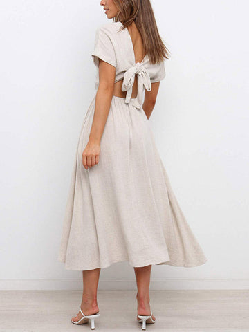 Solid Tie Back Midi Dress