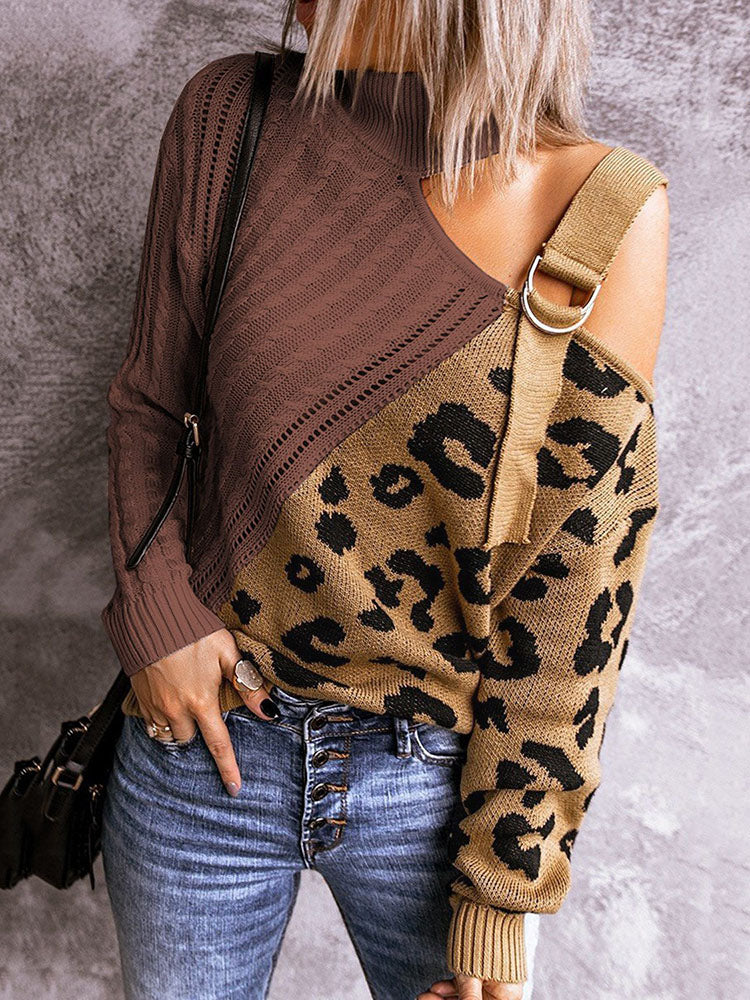 Leopard Print Patchwork Hollow-out Sweater
