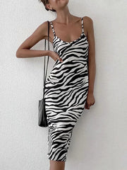 Zebra Stripe Sling Midi Dress