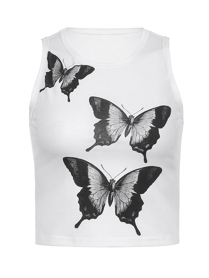 Butterfly Print Crop Tank Top