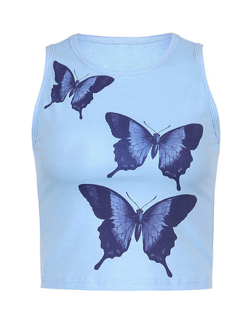 Butterfly Print Crop Tank Top