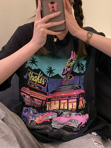 Kurzärmliges T-Shirt mit Motel-Grafik