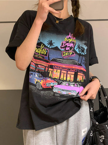 Kurzärmliges T-Shirt mit Motel-Grafik