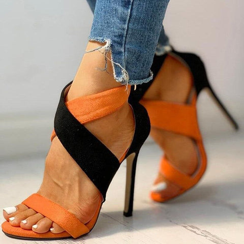 Summer Heat Two Tone Cross Strap Stiletto Sandals