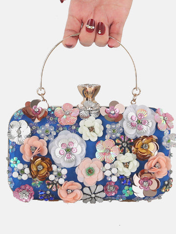 Bolso floral con perlas y diamantes de imitación