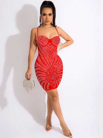 Rhinestone Spaghetti Strap Bodycon Mini Dress