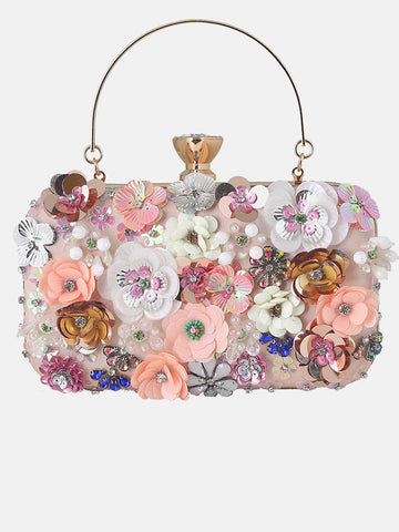 Bolso floral con perlas y diamantes de imitación