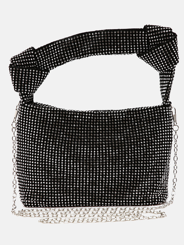 Bolso cuadrado con nudo y decoración de diamantes de imitación