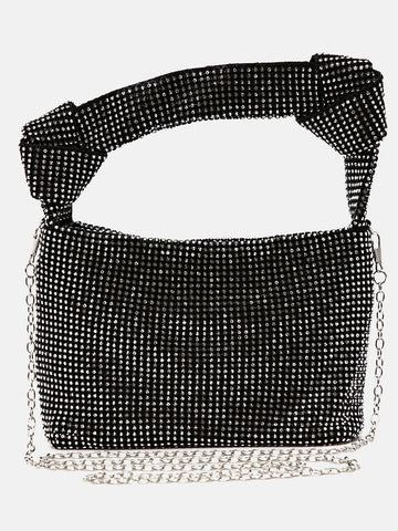 Quadratische Tasche mit Strass-Dekor und Knoten