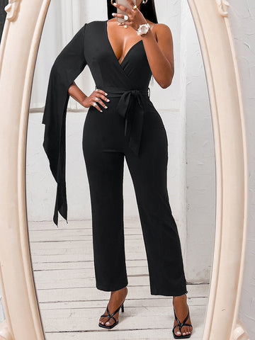 One Shoulder Wide Leg Long Pants Jumpsuit