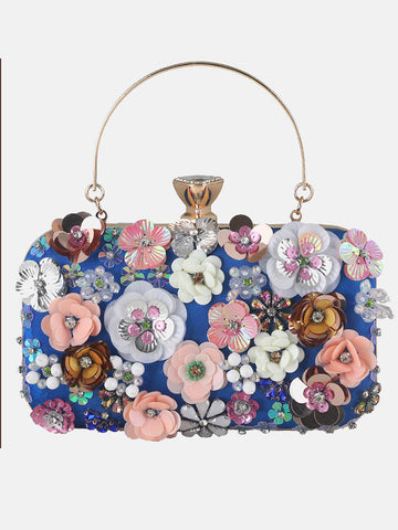 Bolso floral con perlas y diamantes de imitación