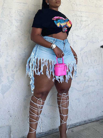 Jeansshorts mit Quasten