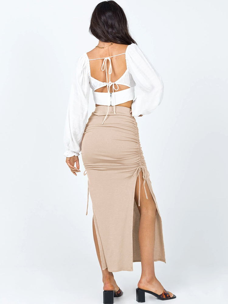 Ribbed Split Maxi Skirt