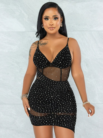 Rhinestone Bodycon Mini Dress