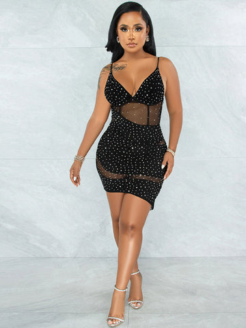 Rhinestone Bodycon Mini Dress