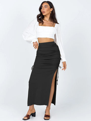 Ribbed Split Maxi Skirt