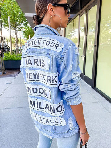 Jeansjacke mit Buchstaben-Print