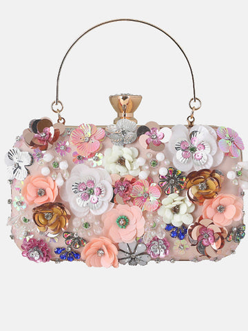 Bolso floral con perlas y diamantes de imitación