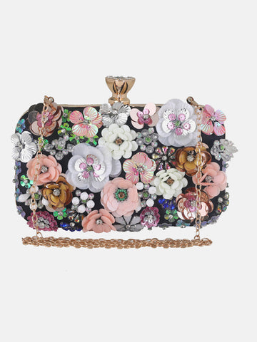 Bolso floral con perlas y diamantes de imitación