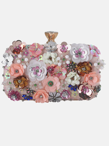 Bolso floral con perlas y diamantes de imitación