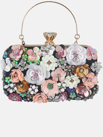 Bolso floral con perlas y diamantes de imitación