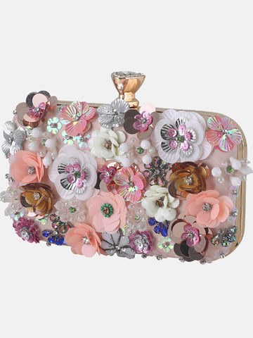 Bolso floral con perlas y diamantes de imitación