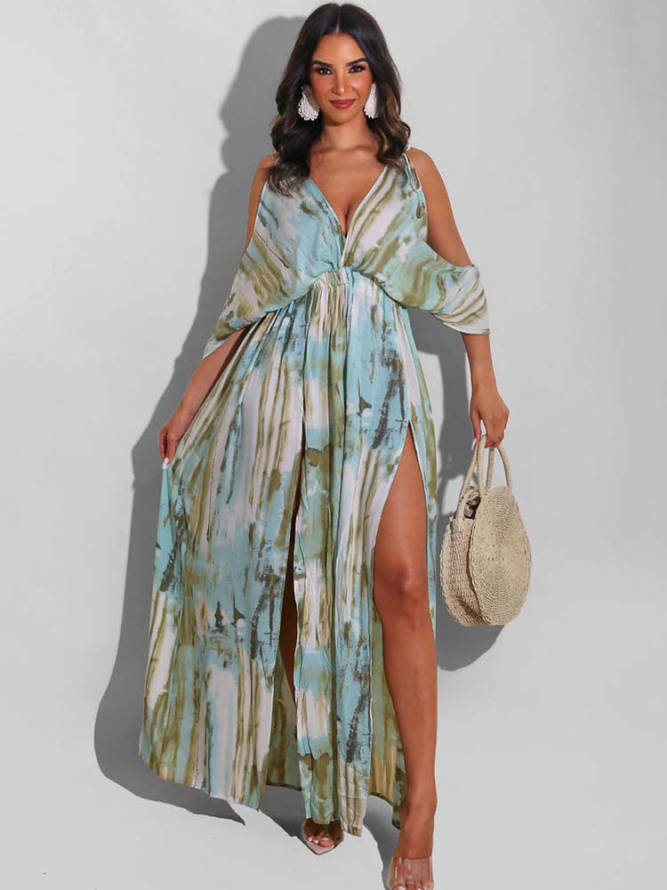 Cold Shoulder Slit Maxi Dress