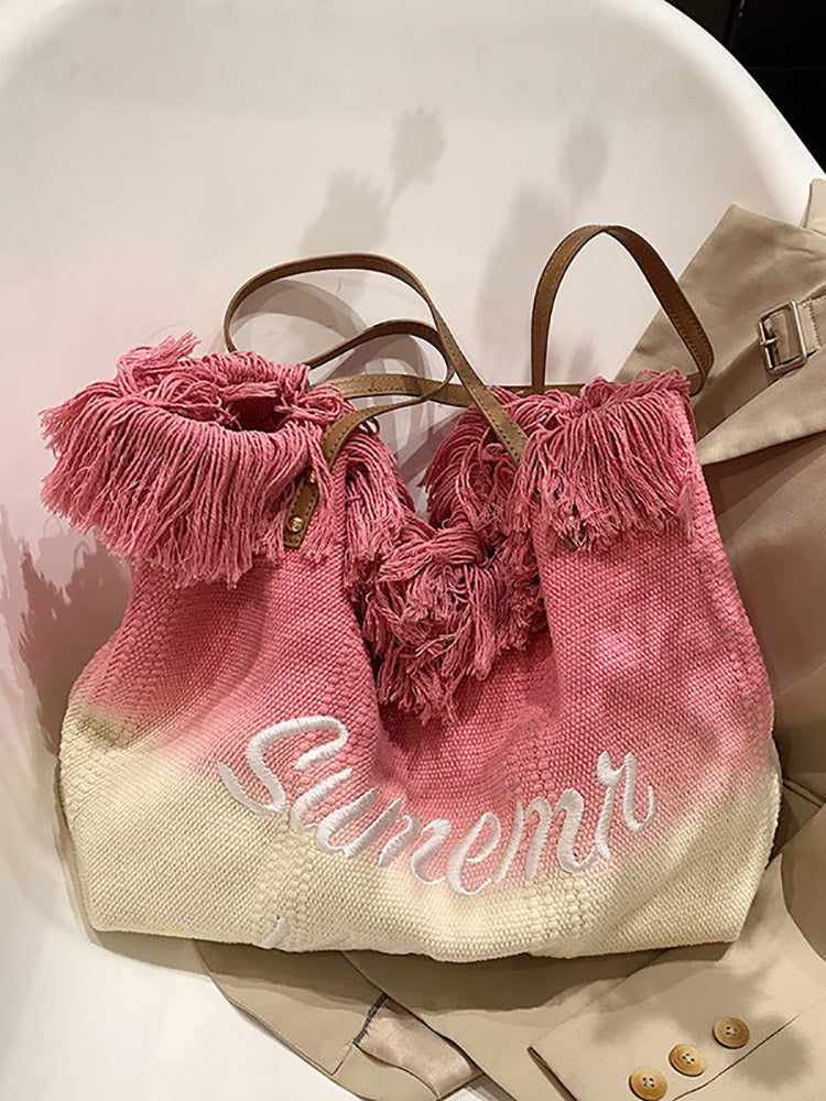 Summer Vibe Ombre Tassel Tote Bag