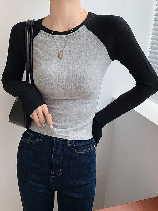 Raglan Sleeve Rib Crop Top