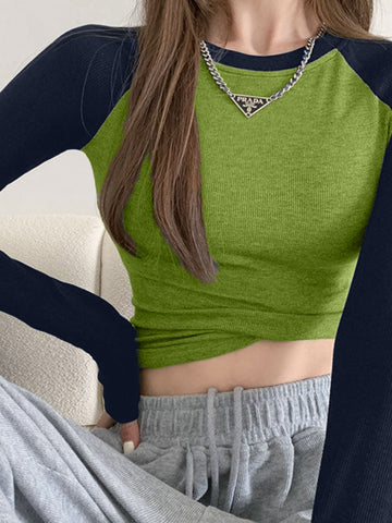 Raglan Sleeve Rib Crop Top