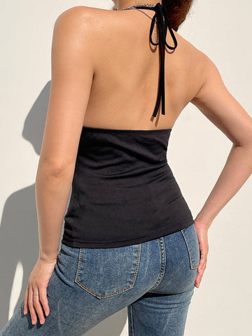 Neckholder-Crop-Top mit Schnallenriemen