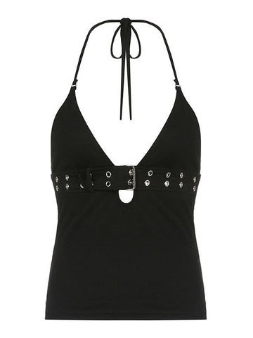 Neckholder-Crop-Top mit Schnallenriemen