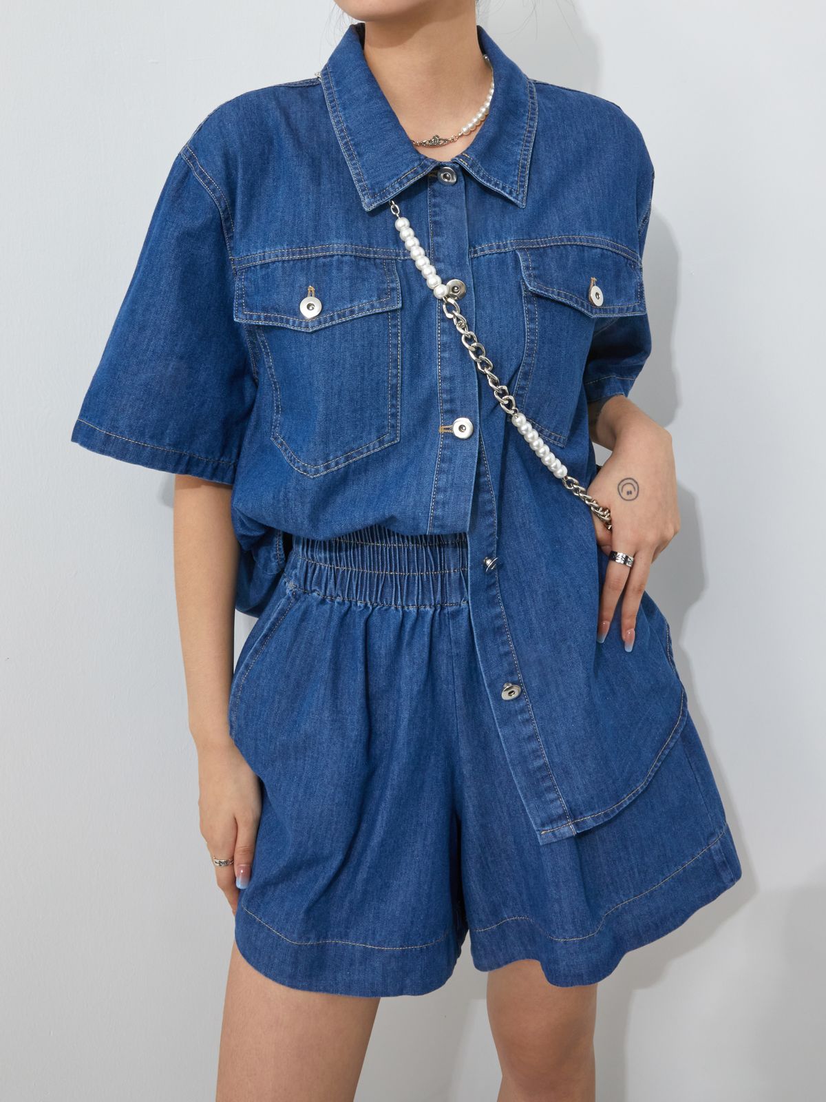 Relax Fit Wash Denim Two Piece Set