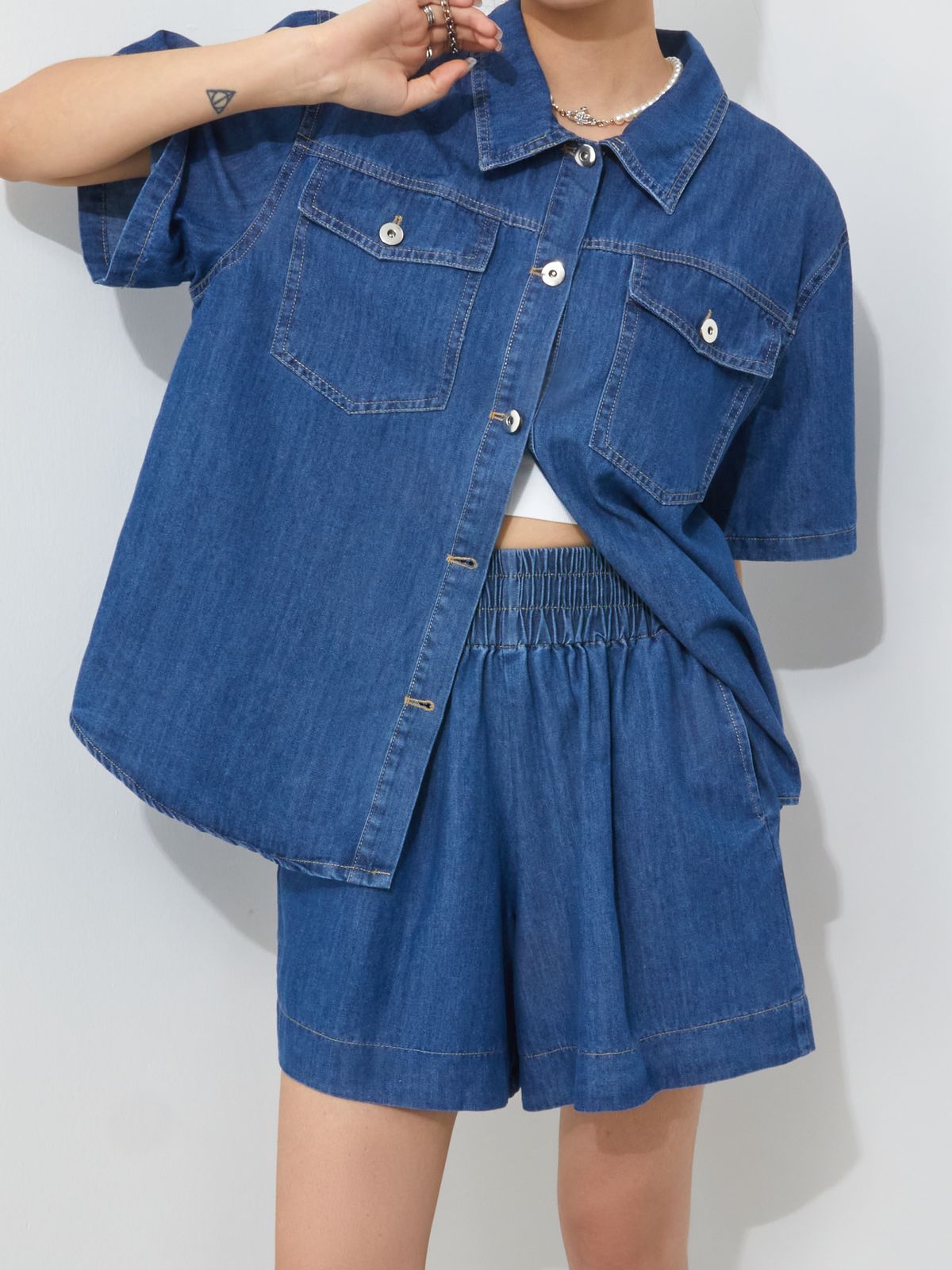 Relax Fit Wash Denim Two Piece Set