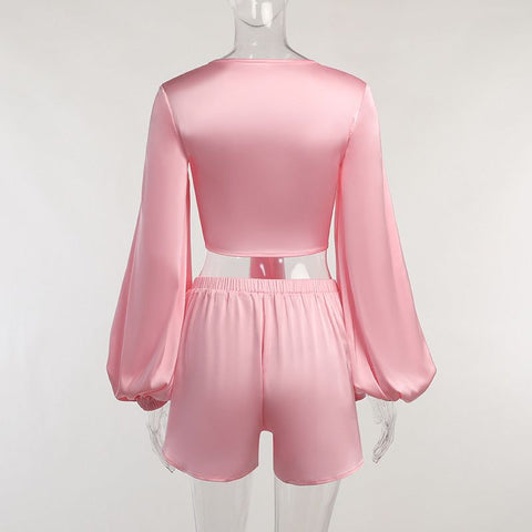 Conjunto de top corto y pantalón corto con lazo de satén Pretty In Pink