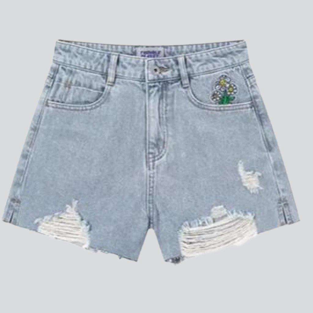 Distressed hem women denim short