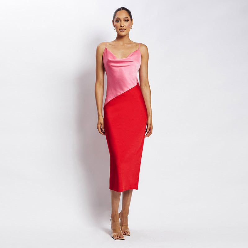 Strawberry Fields Diagonal Panel Satin Midi Dress