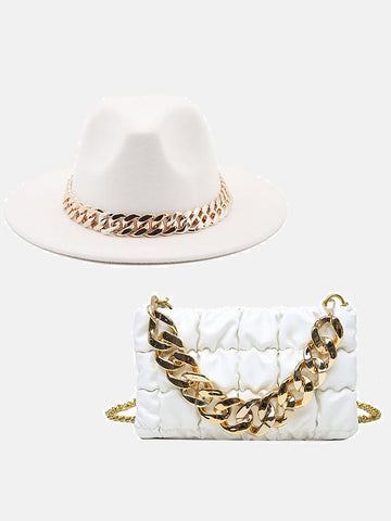 Conjunto de bolso de cadena y sombrero a juego