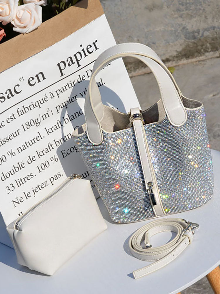 Bolso de mano a cuadros con diamantes de imitación