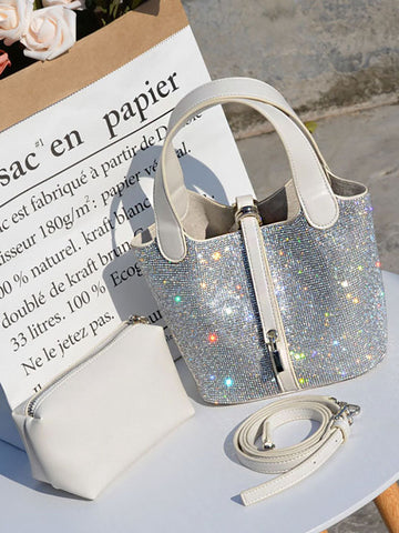 Rhinestone Plaid Tote Bag