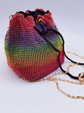 Rhinestone Chain Bucket Bag